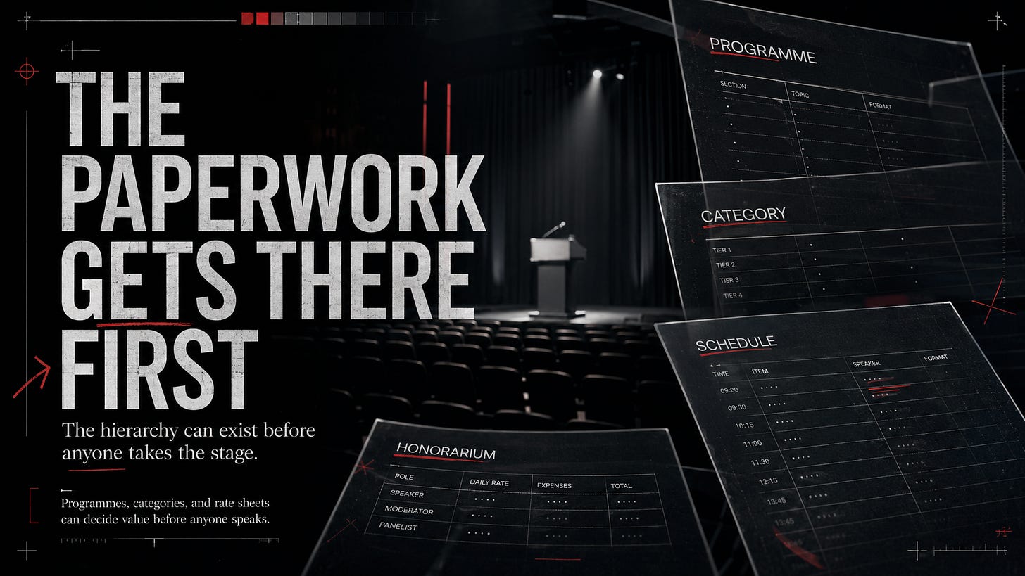 The paperwork gets there first — the hierarchy can exist before anyone takes the stage The paperwork gets there first — the hierarchy can exist before anyone takes the stage