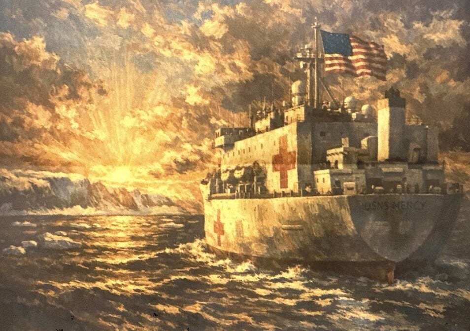 ai picture of a us navy medical ship posted by Trump on Truth social