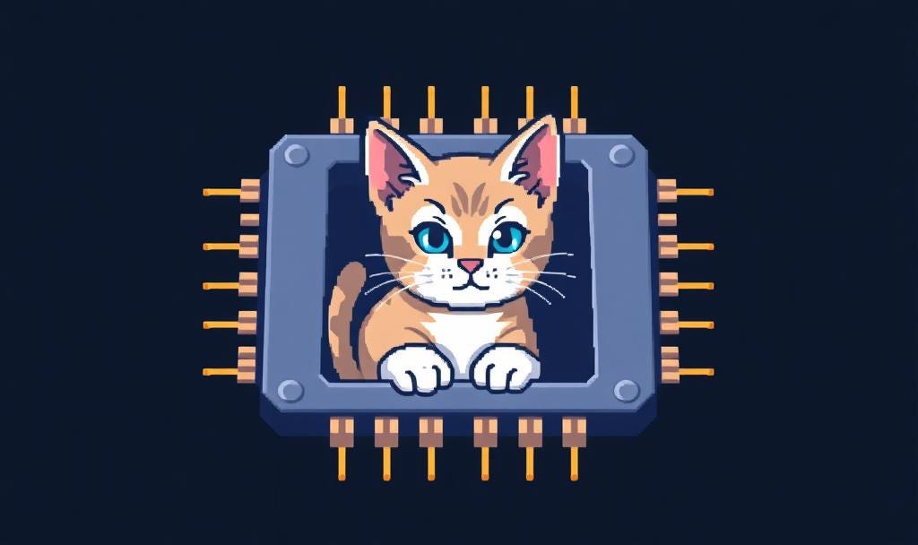 Image of very small cat inside a microchip.