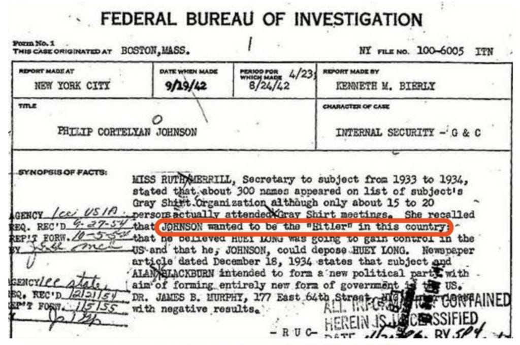 Philip Johnson architect fbi file