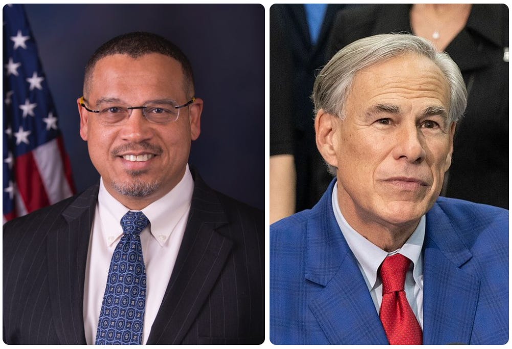Minnesota Attorney General Keith Ellison (Left Photo) says Texas Governor Greg Abbott (Right Photo) is turning Texas into a “sanctuary state for violent criminals.” Minnesota Attorney General Keith Ellison (Left Photo) says Texas Governor Greg Abbott (Right Photo) is turning Texas into a “sanctuary state for violent criminals.”