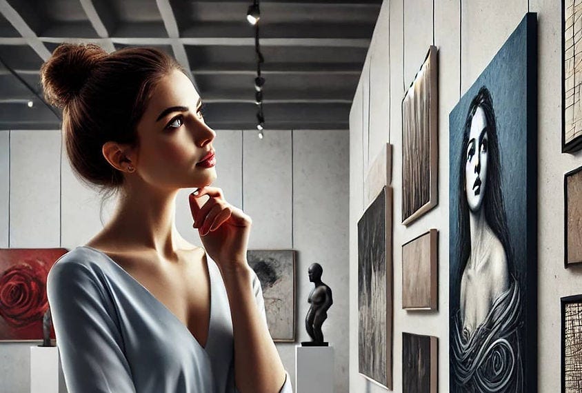 AI image of thoughtful woman thinking how to categorize the art AI image of thoughtful woman thinking how to categorize the art