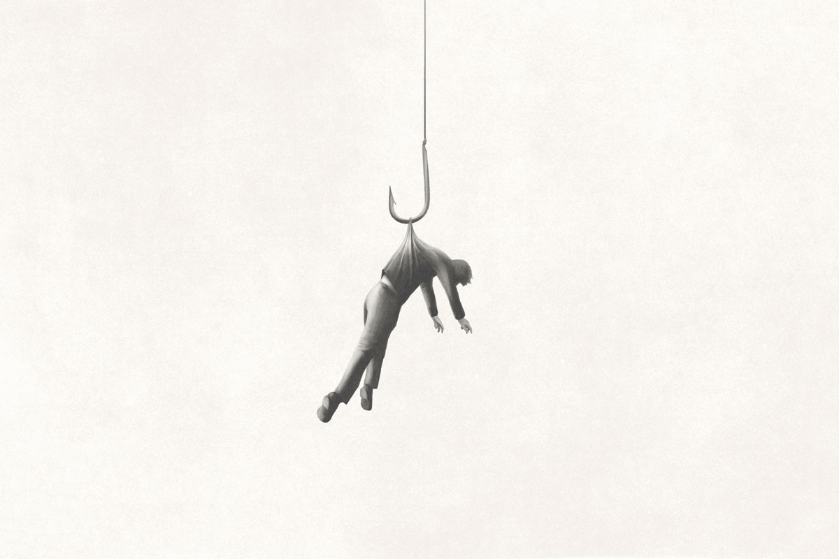 Man Dangling on Fish Hook