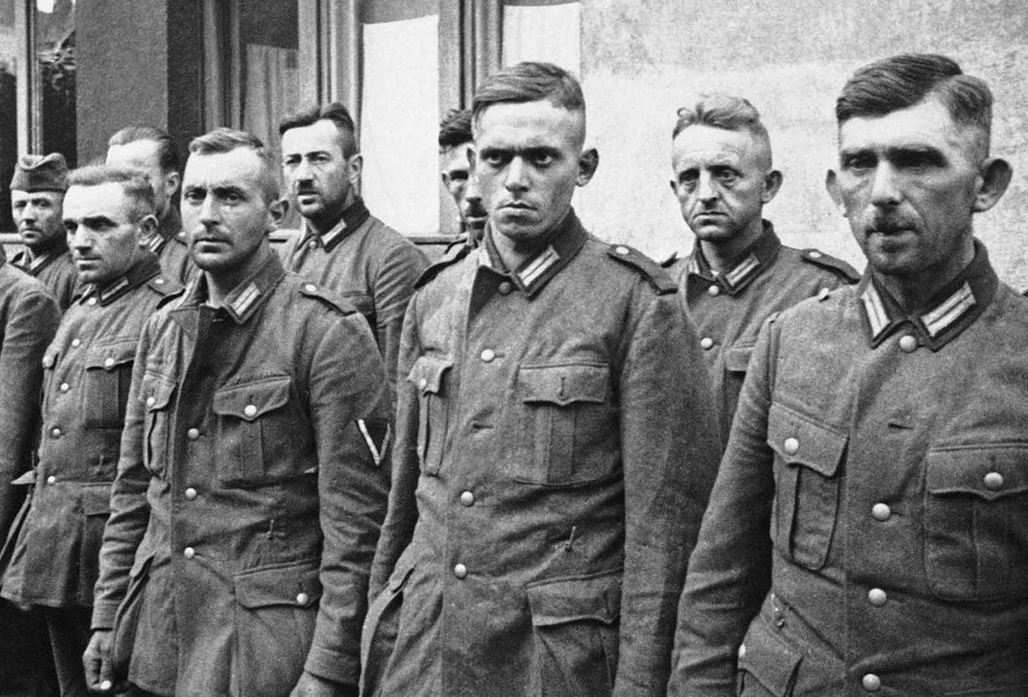 German soldiers, captured by the Polish army during the Nazi invasion, held as prisoners in Warsaw on October 2, 1939. German soldiers, captured by the Polish army during the Nazi invasion, held as prisoners in Warsaw on October 2, 1939.