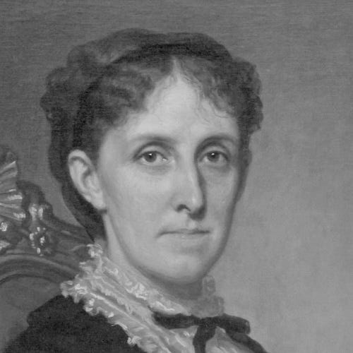 Black-and-white portrait of famous author Louisa May Alcott, who wrote the fantasy story "The Frost-King: Or, The Power of Love."