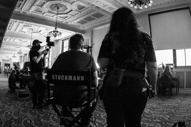 Chris Stuckmann on the set of "Shelby Oaks." (Photo provided by NEON)