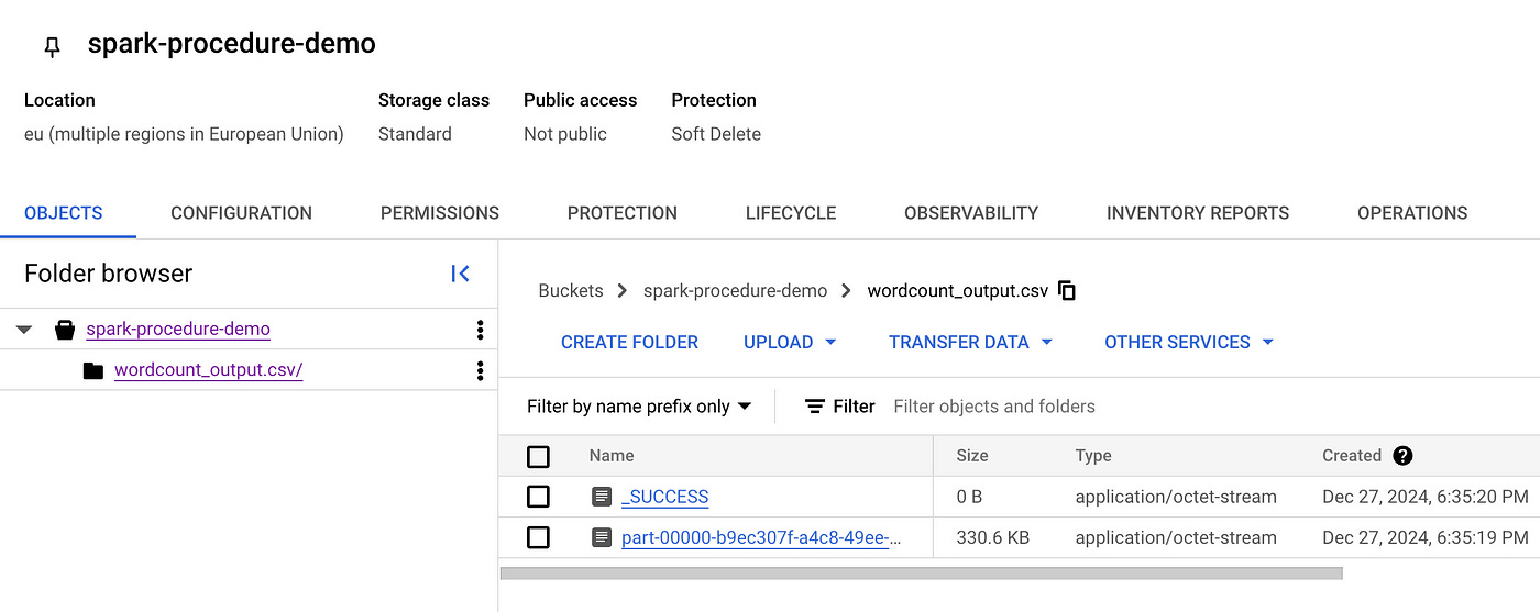 CSV output file in GCS created by Spark procedure