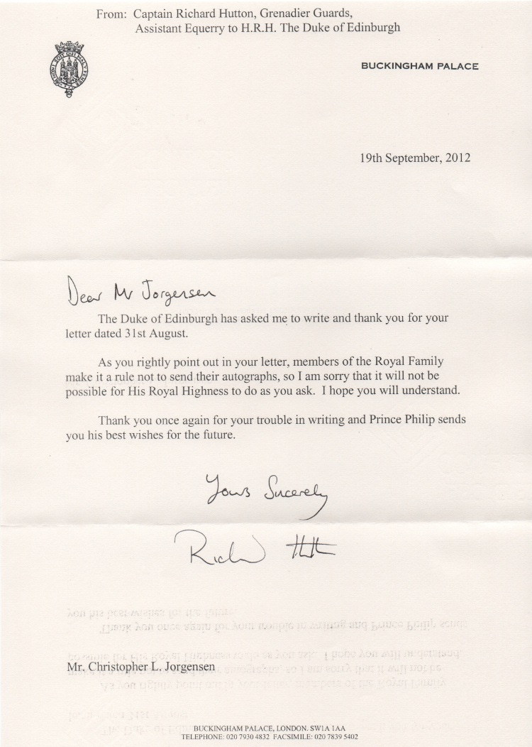 Scan of the letter from Price Philip. Transcript follows.