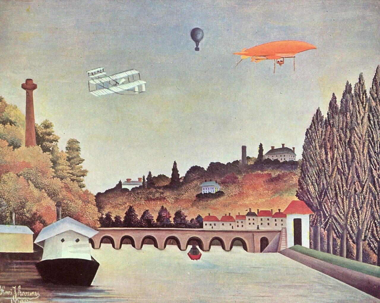 Rousseau bridge with early flying machines Rousseau bridge with early flying machines