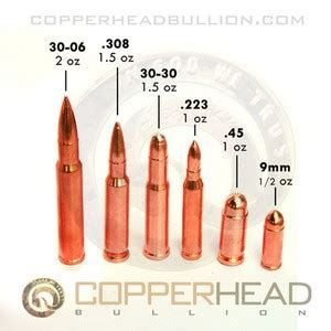 1 X Each Copper Bullets 9mm 45 223 30 30 308 30 06 Caliber Rounds 223 ...