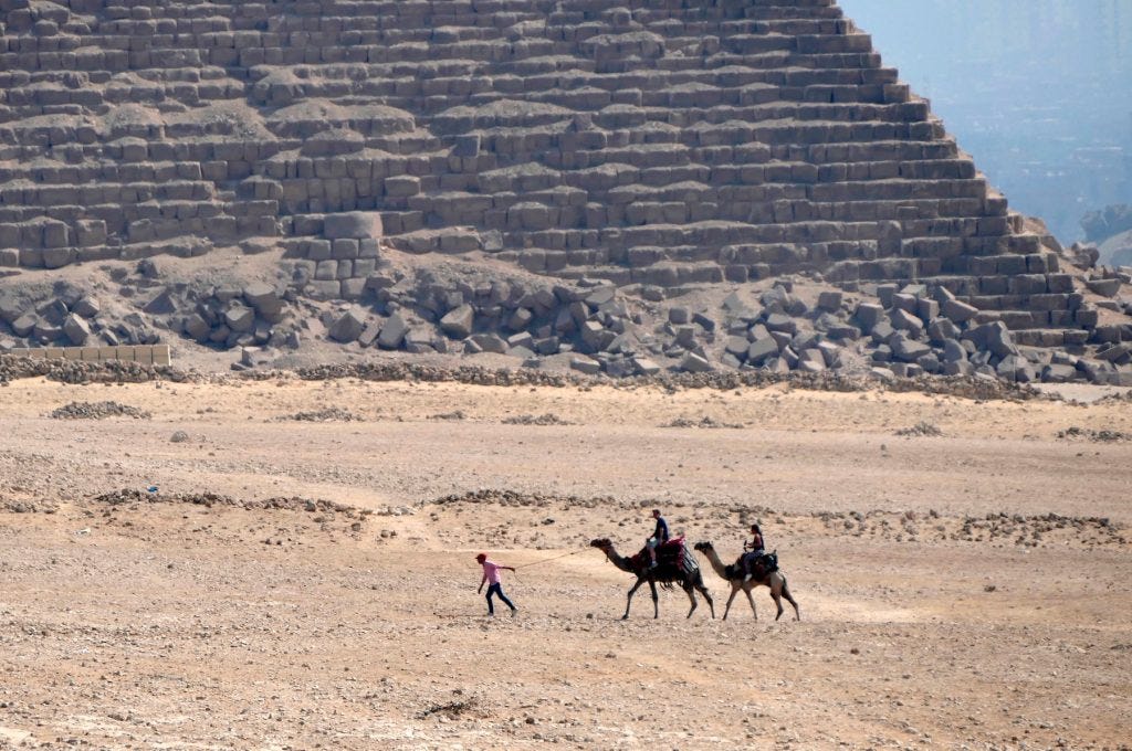 Camels riding near the Great Pyramid Camels riding near the Great Pyramid