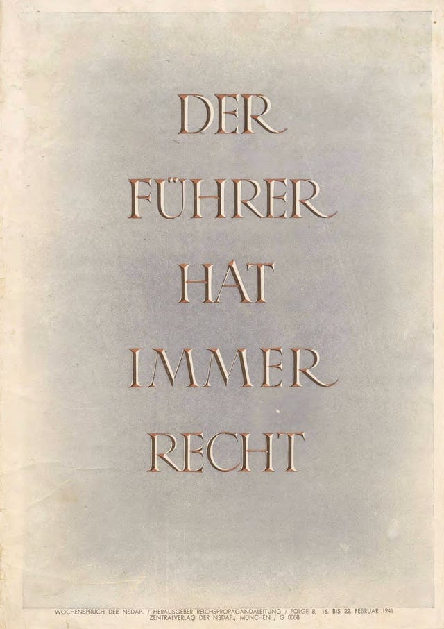 r/PropagandaPosters - "The Führer is always right" Cover of the "Wochenspruch der NSDAP". February 16, 1941. Nazi Germany.