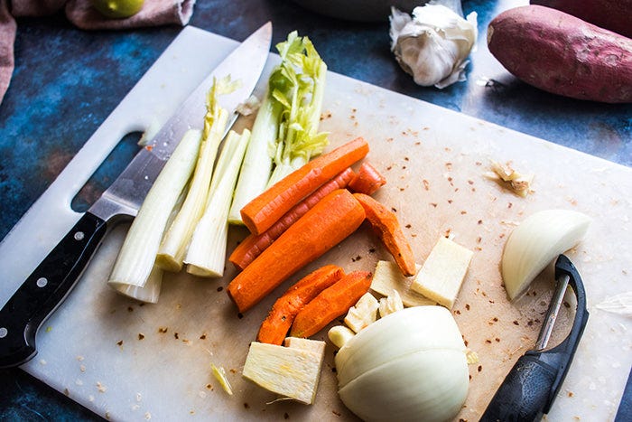 chopped vegetables for ginger turmeric chicken soup