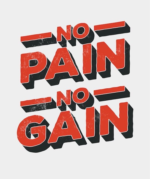No pain no gain. Vintage styled motivation lettering poster with grunge texture. illustration