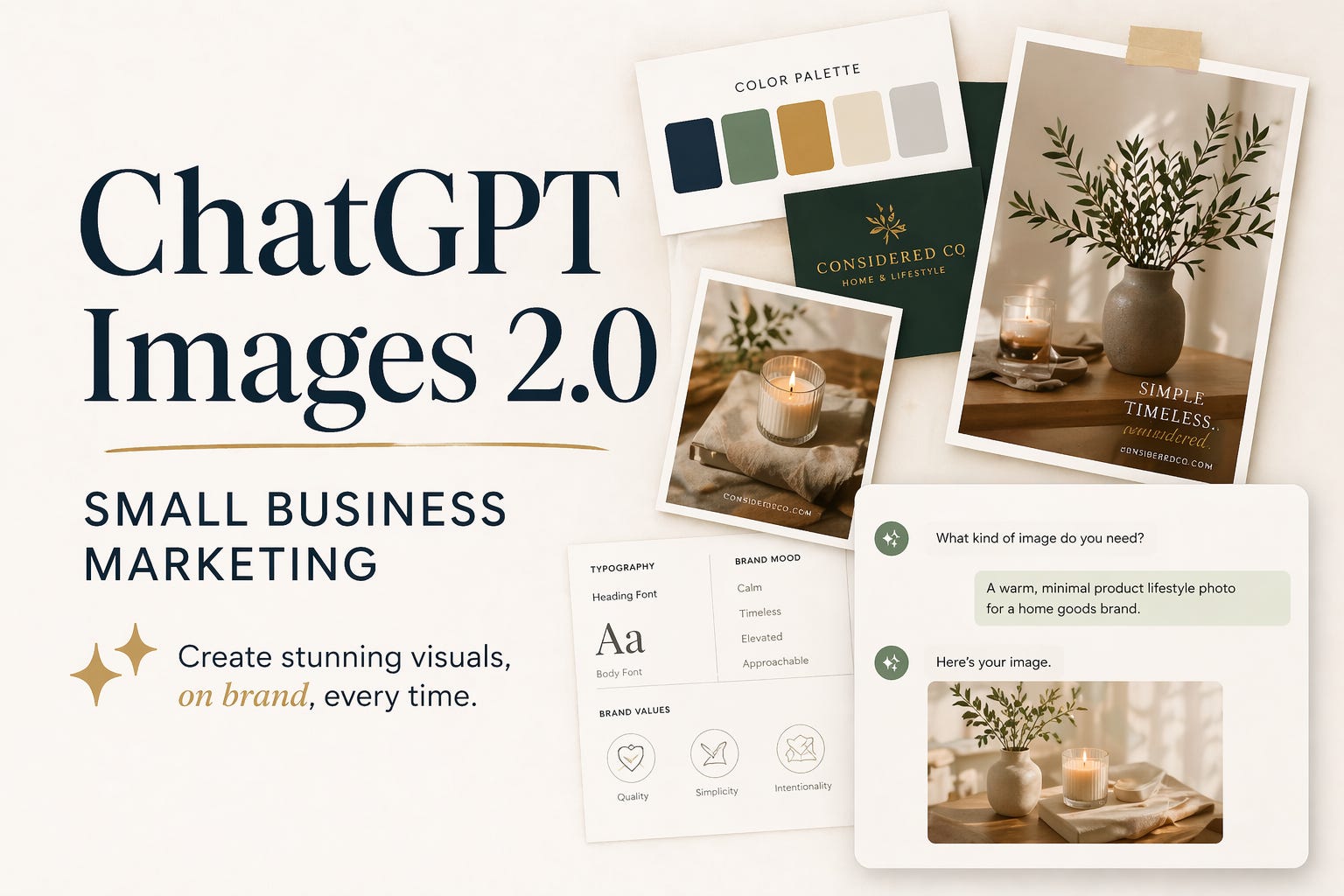 ChatGPT Images 2.0 hero illustration showing AI-generated business marketing assets with accurate text rendering for small business owners