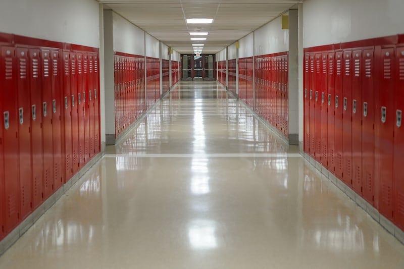 school hallway education stock lockers