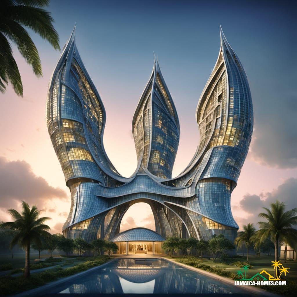 A modern church building stands in Jamaica.