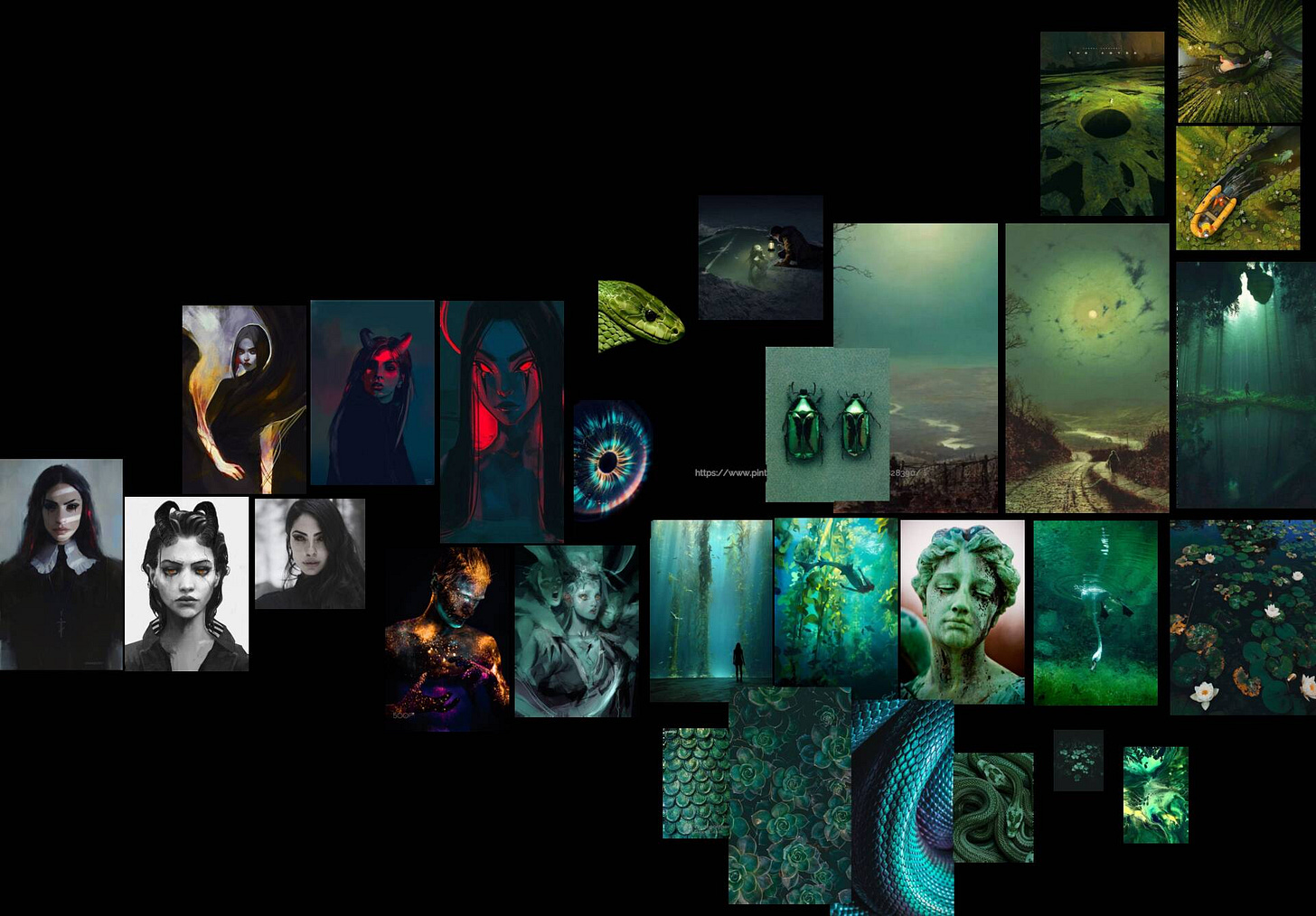 Multiple images aranged on a single board to comunicate visual style.