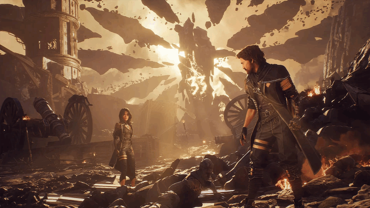 Gustave and Lume stand among the remains of a previous Expedition