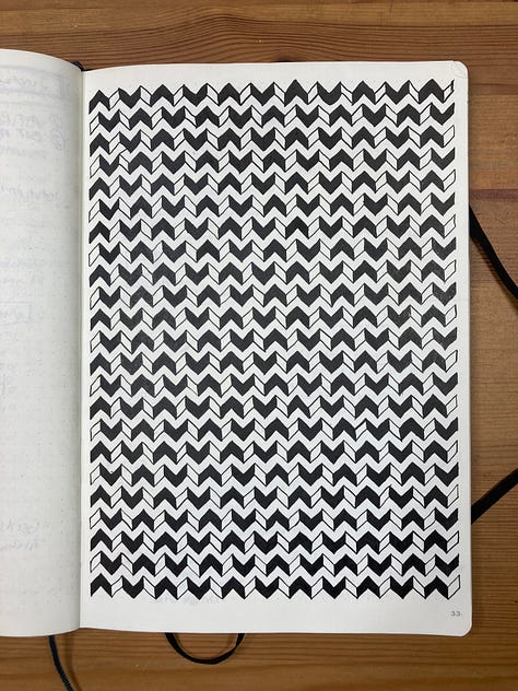 A series of nine drawings in black. Various patterns and marks.