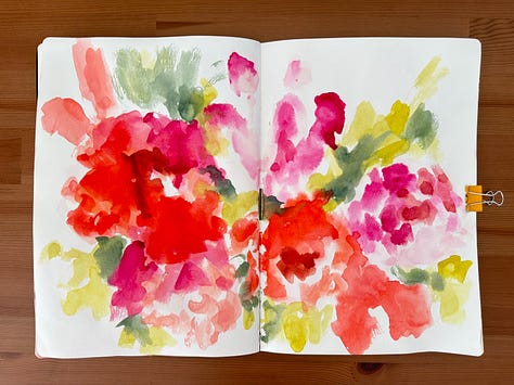 Abstract watercolour flowers in a sketchbook