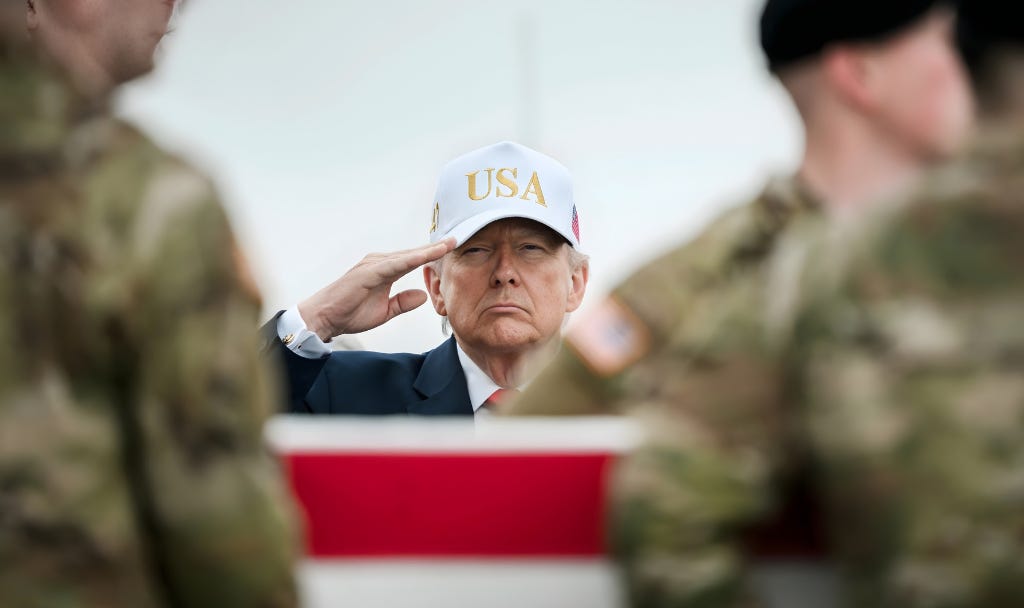 U.S. President Donald Trump attends dignified transfer of fallen U.S. Soldiers ईरान युद्ध में मारे गये सैनिकों को श्रद्धांजलि देते हुए अमेरिका के राष्ट्रपति डोनाल्ड ट्रंप
