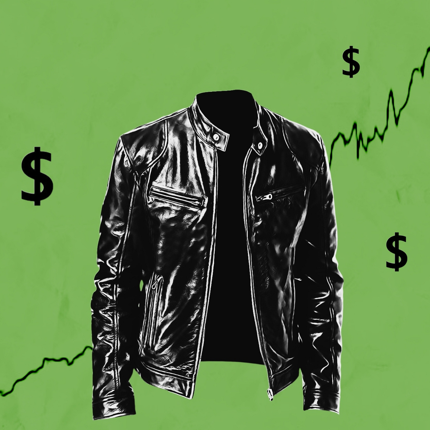 An illustration of one of Jensen Huang’s leather jackets, plus it’s actual stock trajectory.