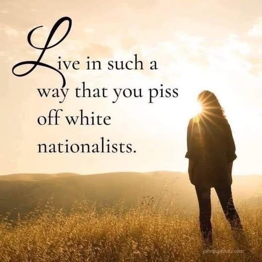 May be a black-and-white image of 1 person and text that says 'L ive in such a way that you piss off white nationalists. johnpaviovitz.c com'