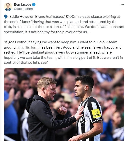 Newcastle United Eddie Howe Bruno Guimaraes