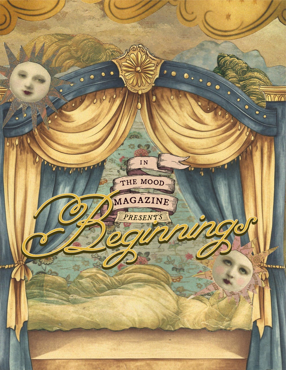 Issue 14's cover - a collage of a Victorian theatre and suns