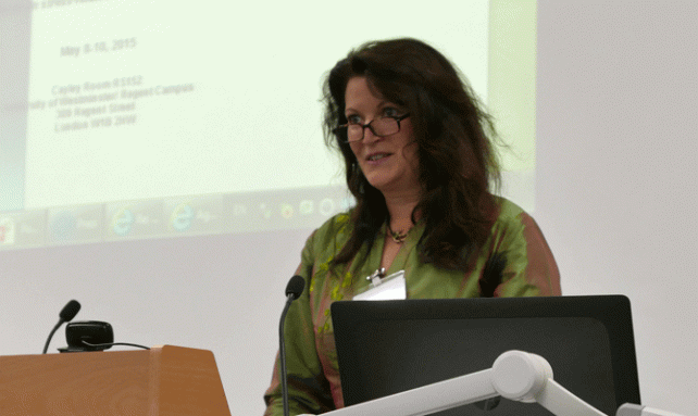 Mona Schrempf giving the introductory talk | Workshop on Tibetan Formulas, EASTmedicine, University of Westminster, May 8-10, 2015. Photo by Herbert Schwabl