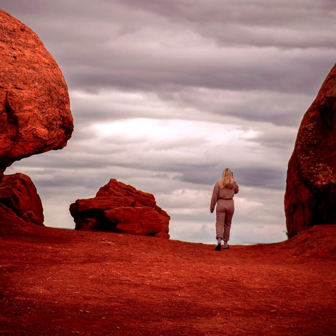 a person standing in the middle of a desert