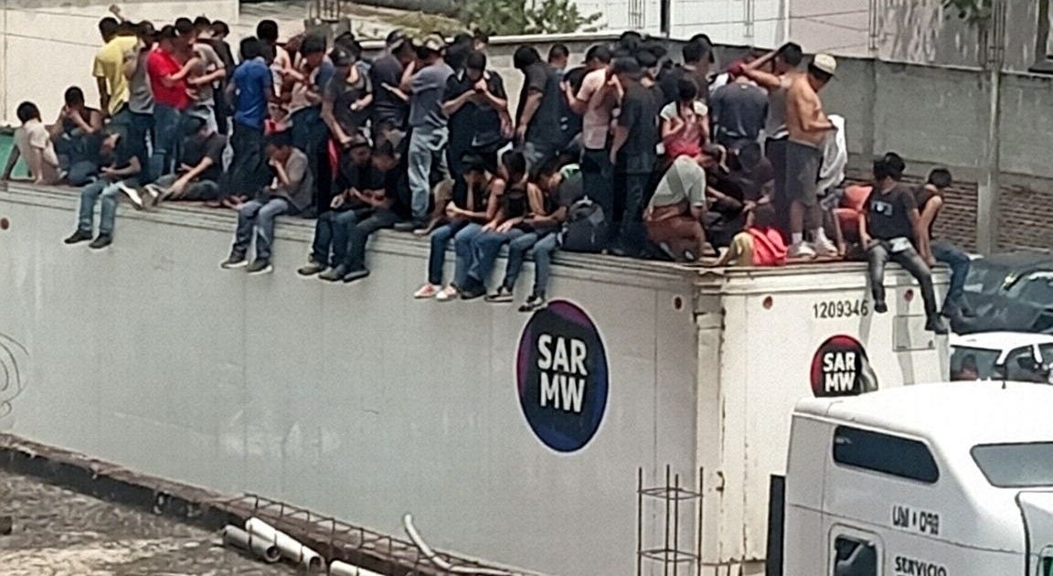 Mexican authorities rescued 229 migrants from four Central and South American countries from this locked trailer on March 23, 2026, in Xelapa, Veracruz.