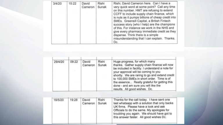 Some of the texts David Cameron sent Rishi Sunak 