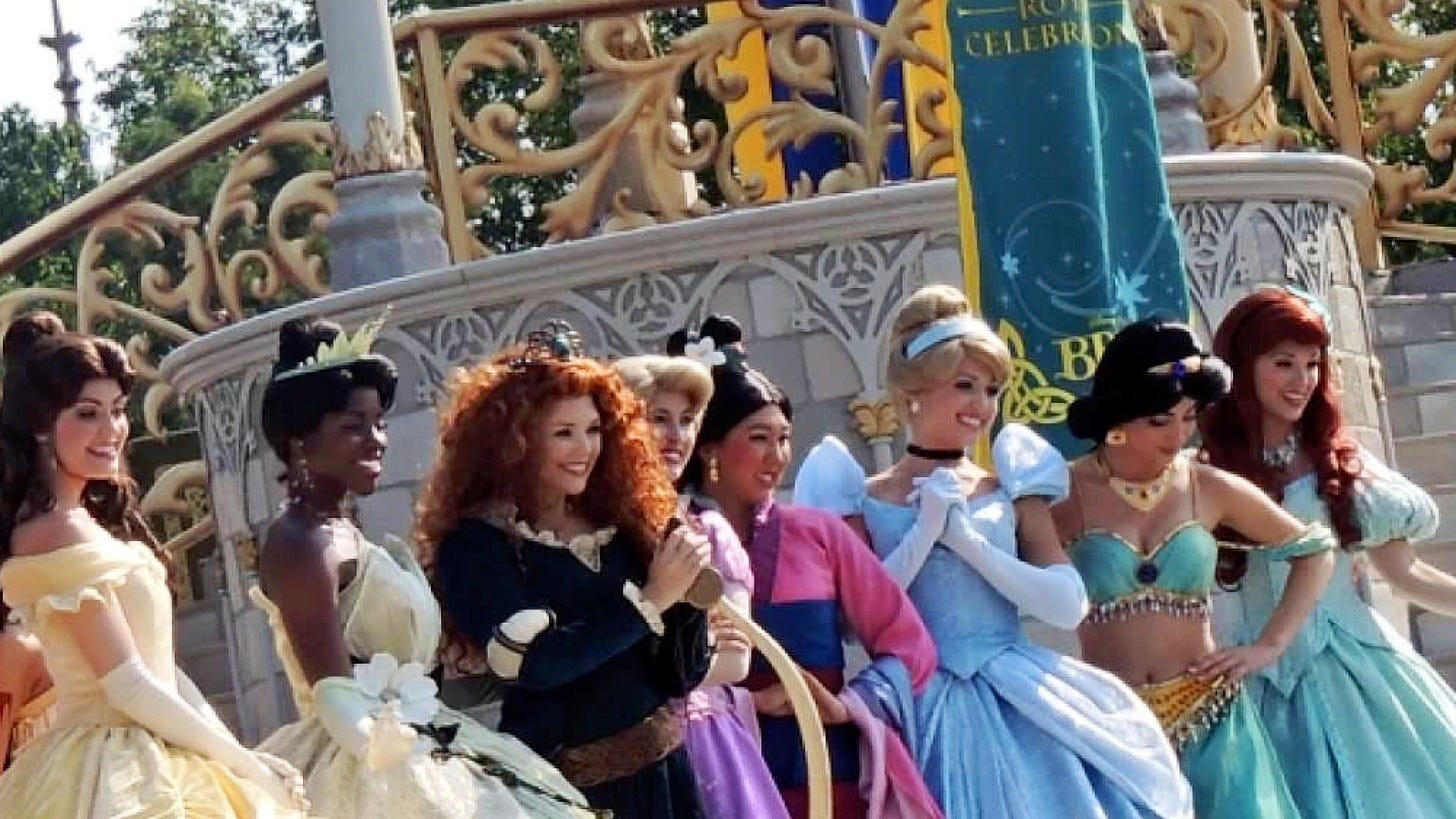 Princess Tiana, second from left, with other Disney princesses at Magic Kingdom in 2013. Image: Candace Lindemann via Wikimedia Commons