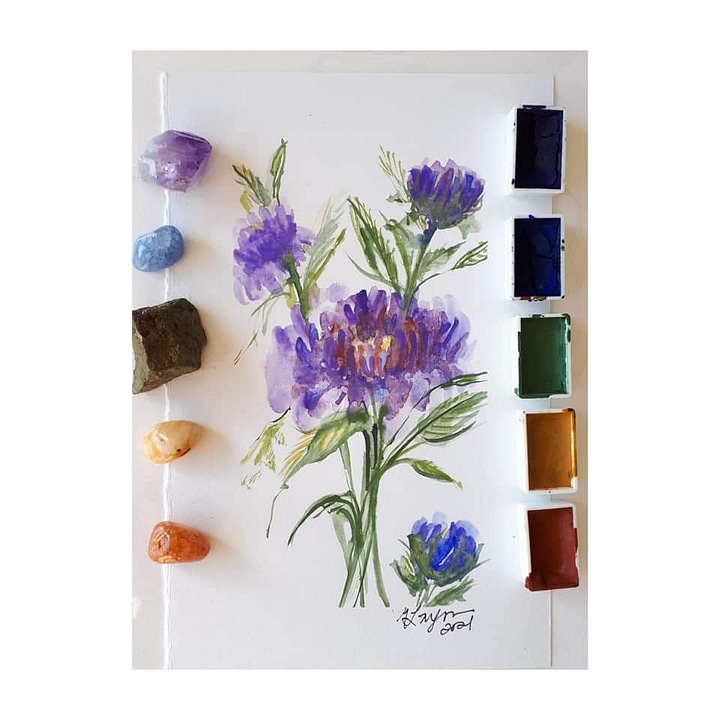 Logo and images of hand mulled watercolor paints