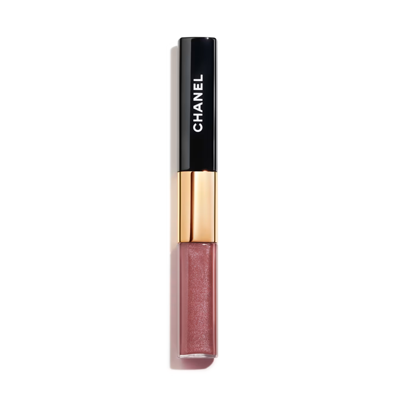 Chanel Le Rouge Duo Ultra Tenue in shade 112 Chic Rosewood, a dual-ended long-wear liquid lipstick and clear gloss for a polished, intentional finish.