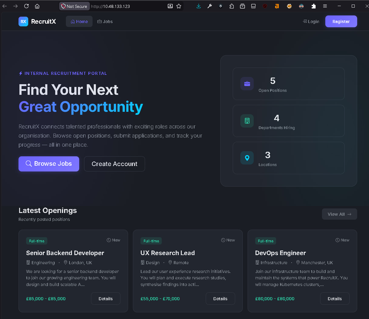 Accessing the RecruitX web application
