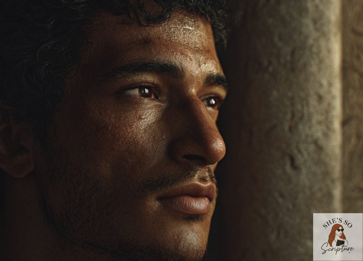 A man's face looking tired, worn, to represent Joseph in Torah Portion Mikeitz