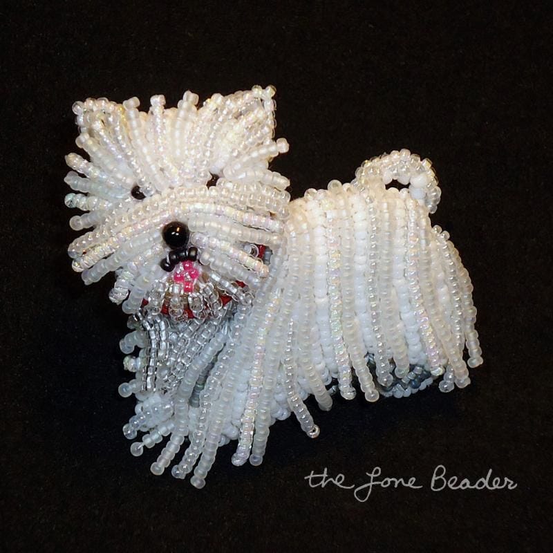 beaded Westie pin pendant West Highland White Terrier etsy bead embroidery art