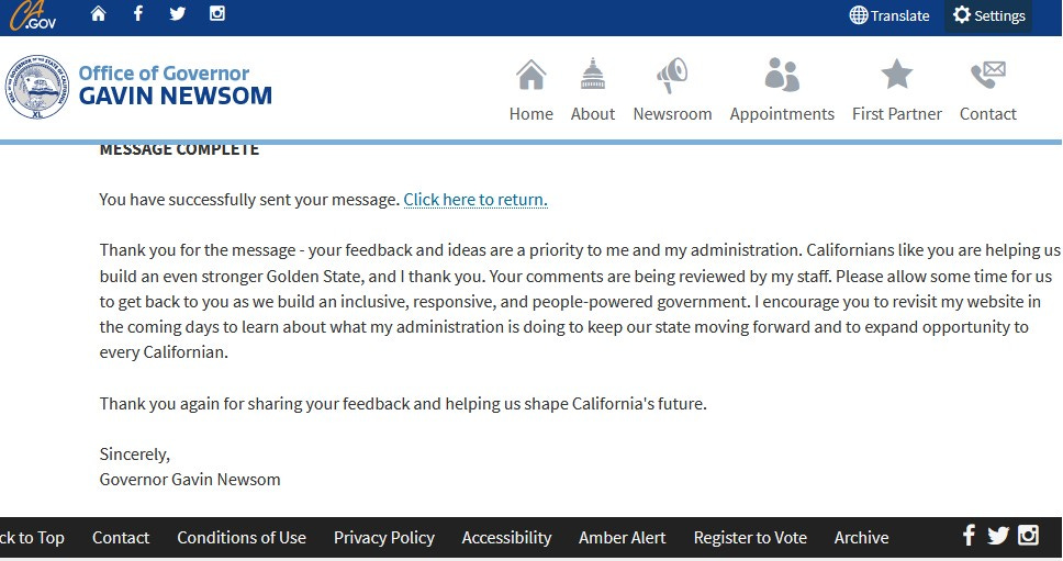 Automatic response from when letter was submitted