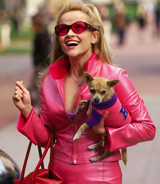 Atriz Reese Witherspoonatua como Elle Woods em Legalmente Loira (2001). Imagem: Divulgação do filme.