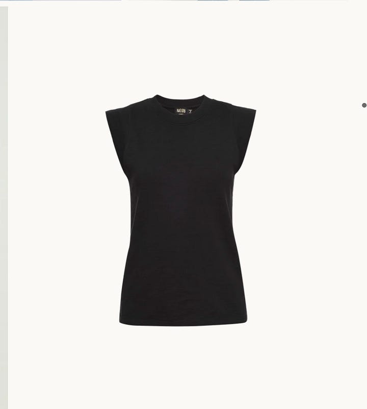 white ruched ribbed tee and black muscle tank