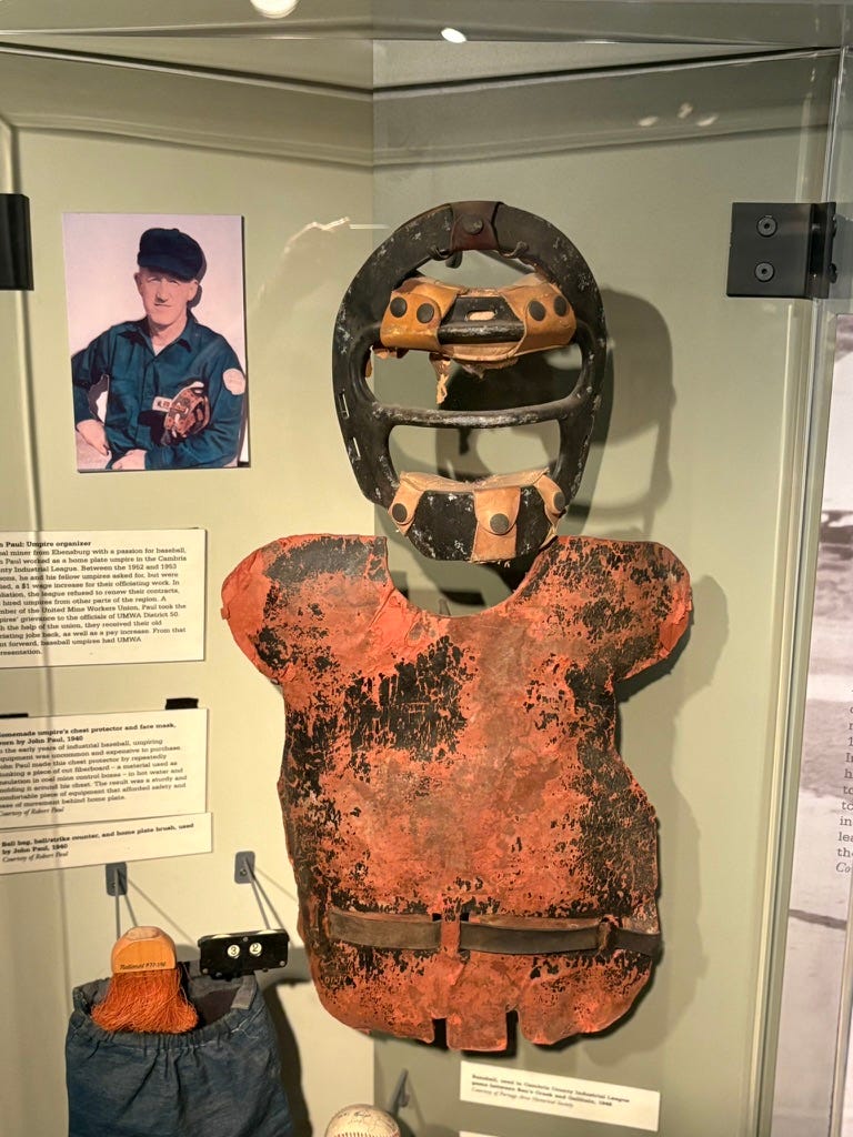 museum display of a 1940s era umpire kit