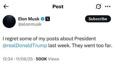 Elon Musk says he regrets 'going too far' in public spat with US President  Donald Trump - CNBC TV18