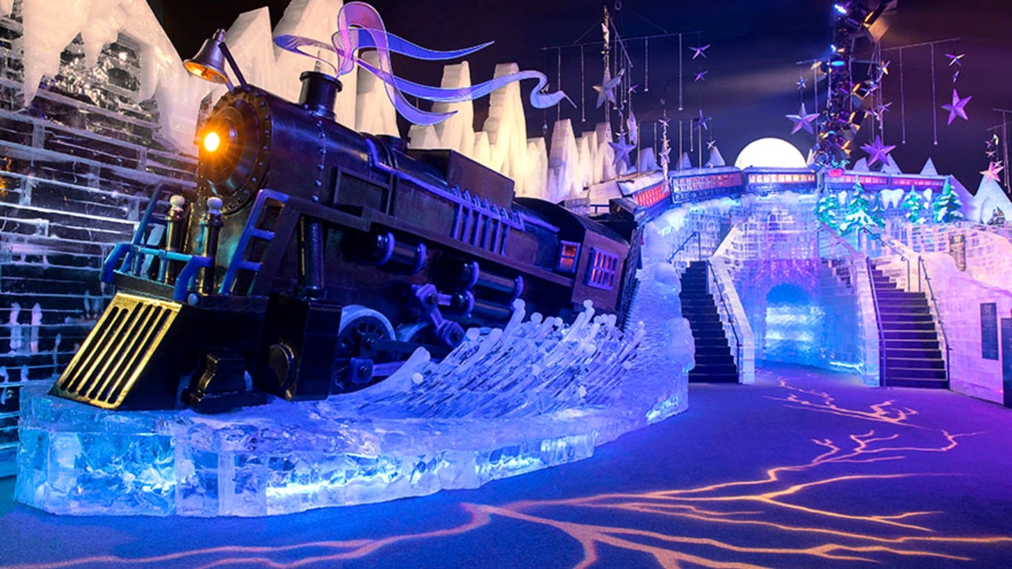 An ice! featuring The Polar Express display with the train carved in ice at a Gaylord resort. Image: Gaylord Hotels An ice! featuring The Polar Express display with the train carved in ice at a Gaylord resort. Image: Gaylord Hotels