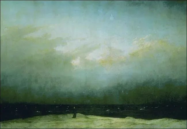 Caspar David Friedrich, Monk by the Sea, c. 1809, oil on canvas, 43" x 67 1/2" / 110 x 171.5 cm (Nationalgalerie, Staatliche Museen, Berlin)