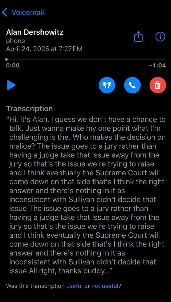 alan dershowitz voicemail alan dershowitz voicemail