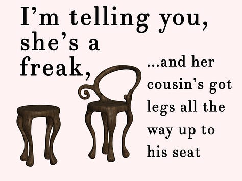 A series of Chairs and Objectification Messages overlaid over them