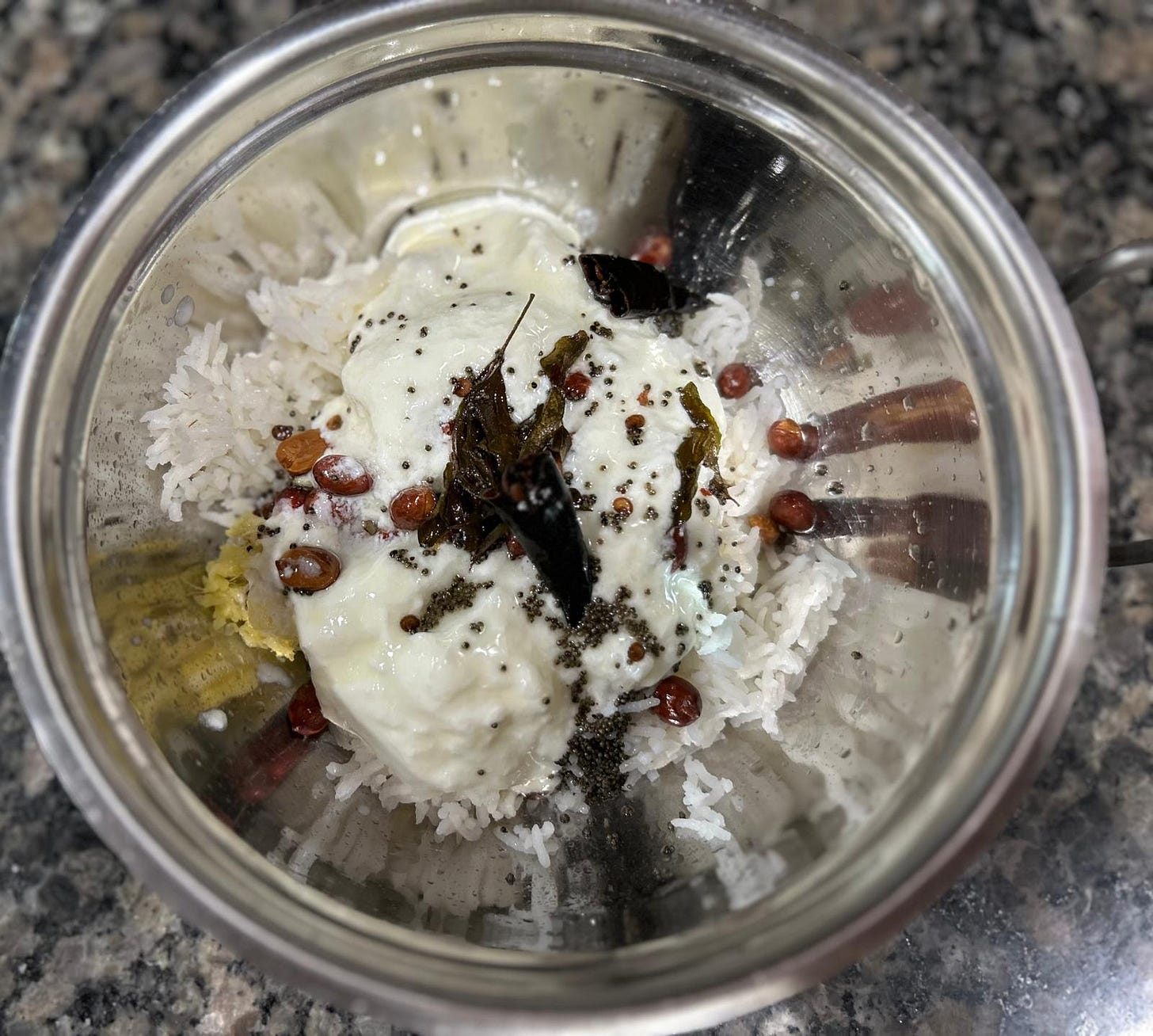 Yogurt Rice studded with tadka
